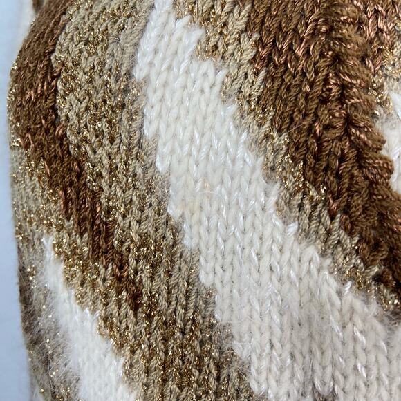 Vintage Christine Geometric Design Sweater Brown Cream Angora 80s Work Size S - Picture 8 of 10